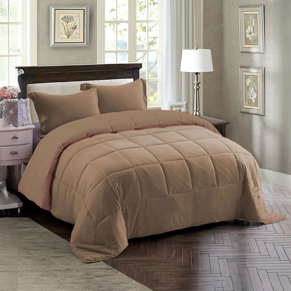Couette 2 Places Couleur Beige Unie + 2 Taies D’oreillers Gratuits 220 X 240 cm