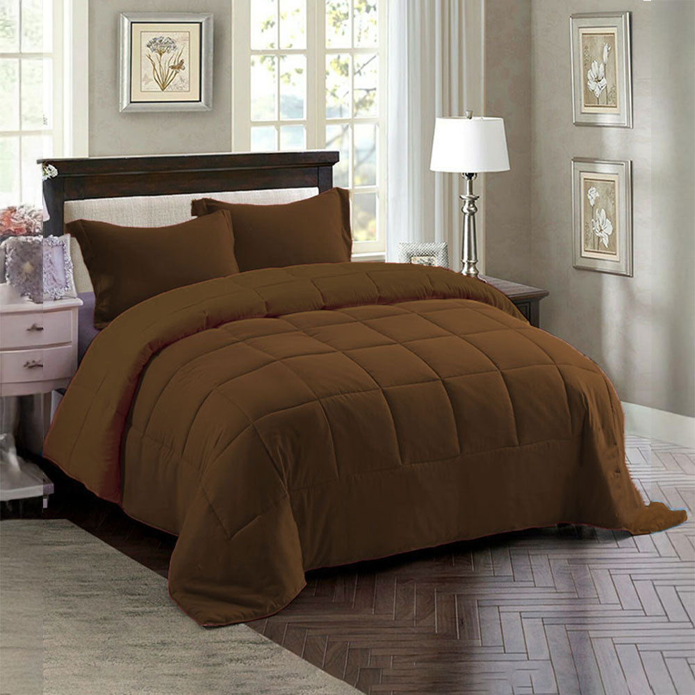 Couette 2 Places Couleur Marron Unie + 2 Taies D’oreillers Gratuits 220 X 240 cm