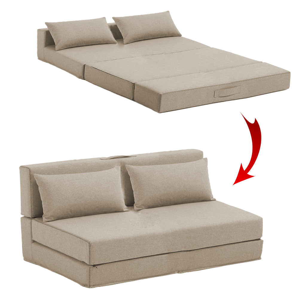 Fauteuil Lit Pliable 2 Places Avec Coussins Couleur Beige (F2P-100)