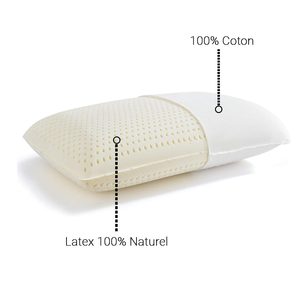 Oreiller en Latex 100 % Naturel Ultra Respirant et Confortable