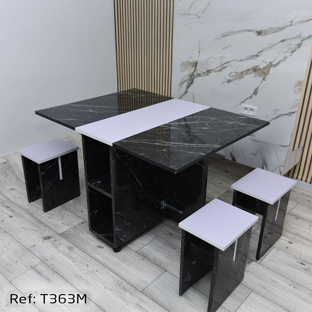 Table Pliable Multifonctionnelle Avec 4 Chaises Marbré – T363M