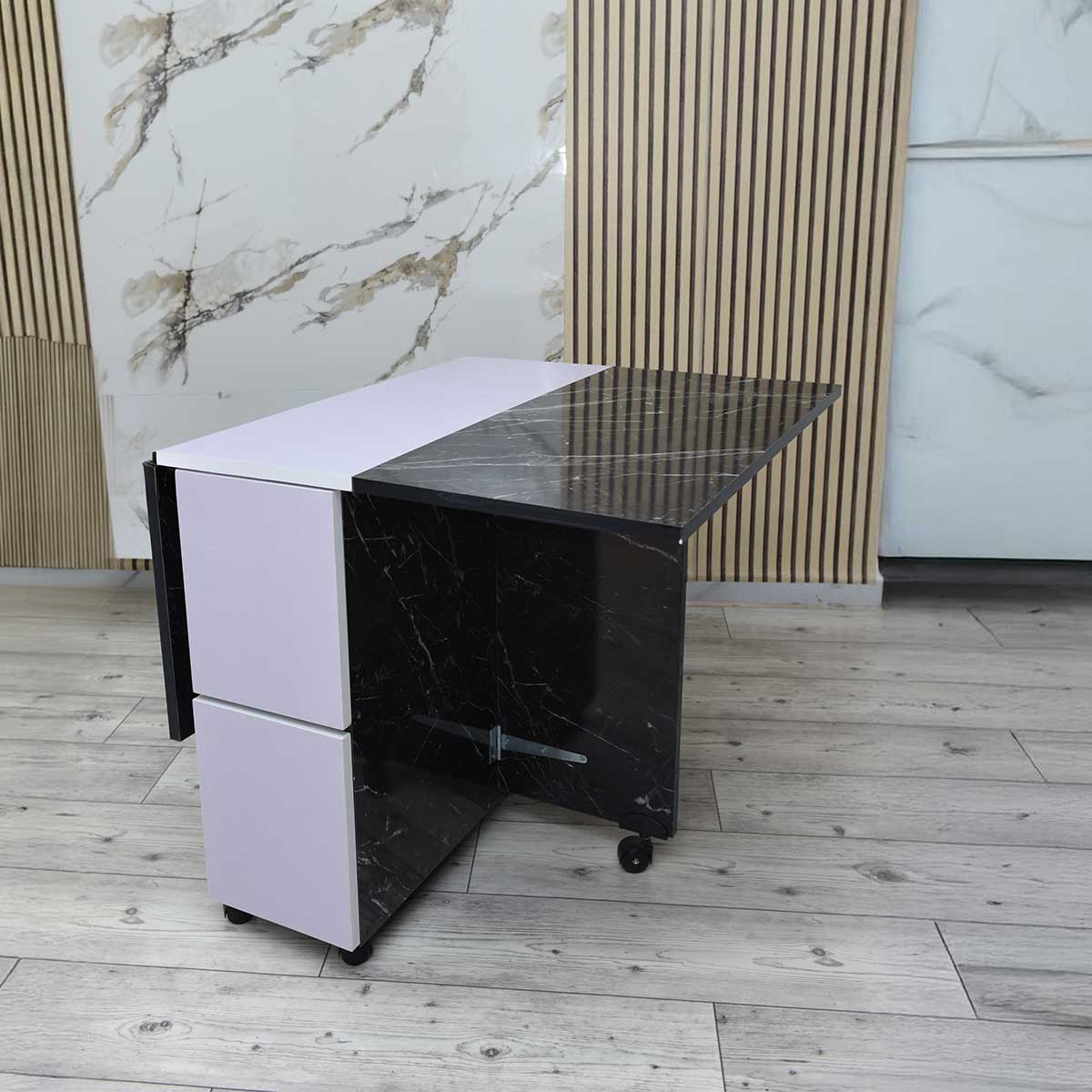 Table Pliable Multifonctionnelle Avec 4 Chaises Marbré – T363M
