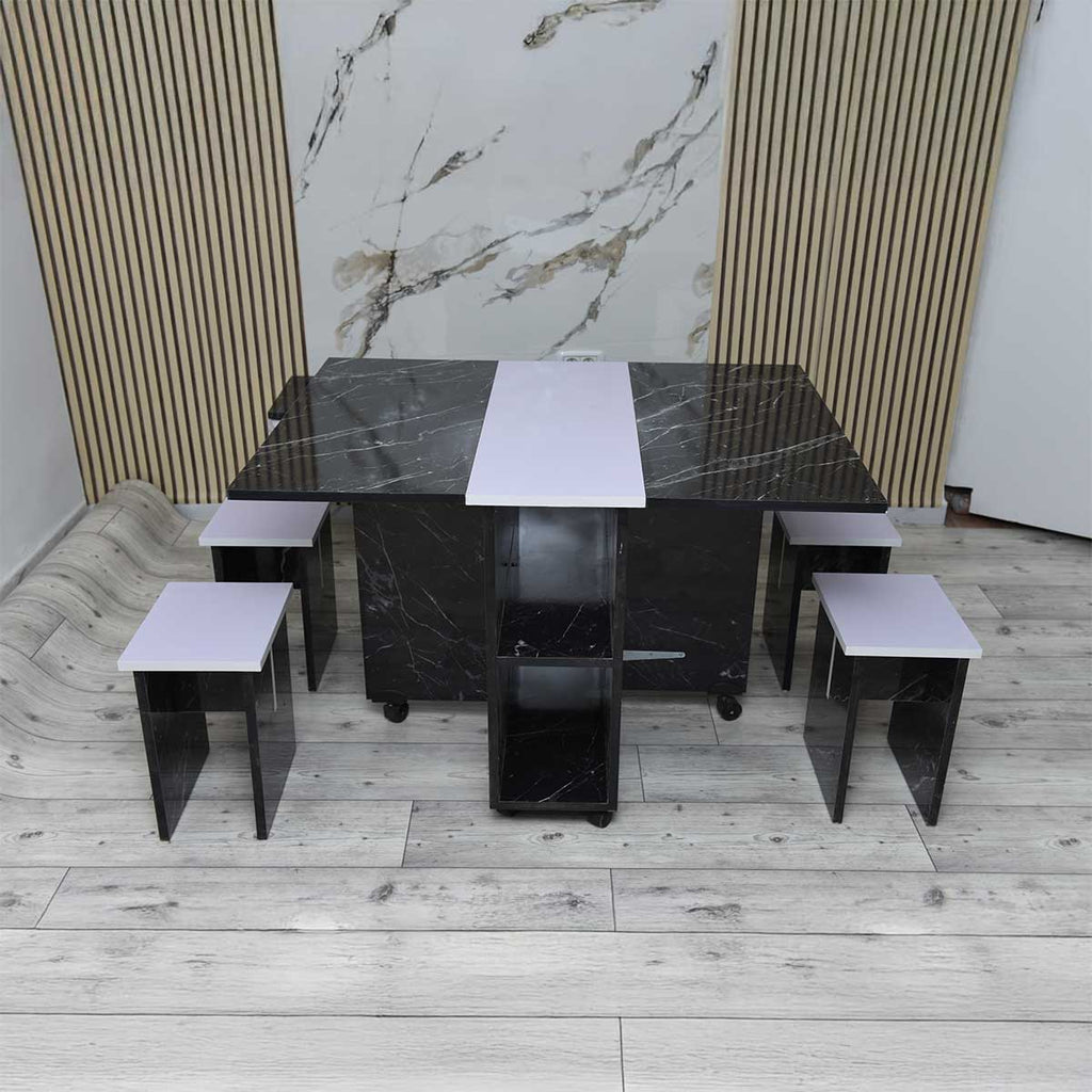 Table Pliable Multifonctionnelle Avec 4 Chaises Marbré – T363M