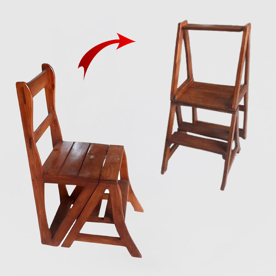 Chaise Escabeau en Bois Massif Naturel